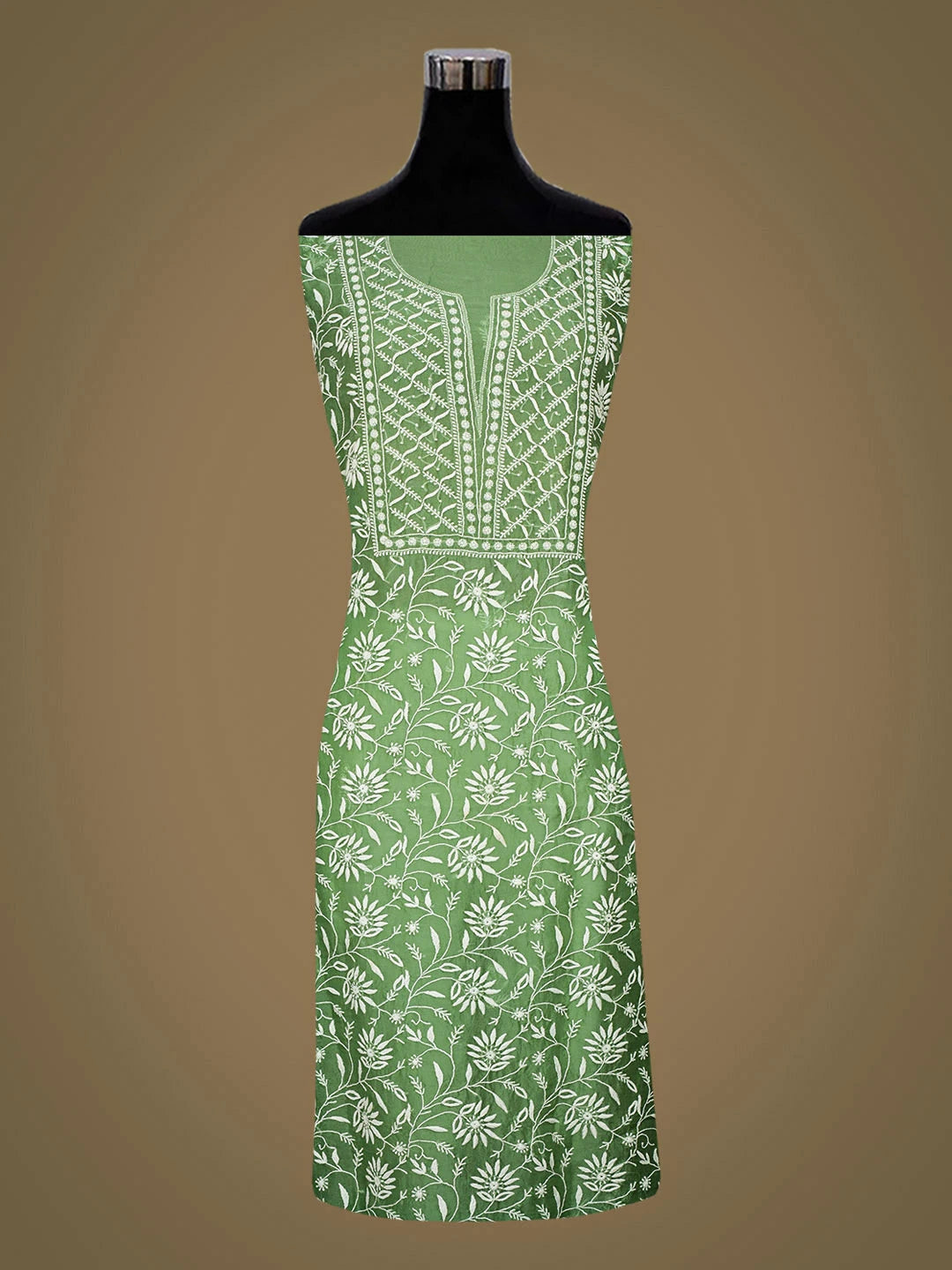 Ada Hand Embroidered Green Organza Lucknowi Chikankari Unstitched Kurta Dupatta Set 01A919842