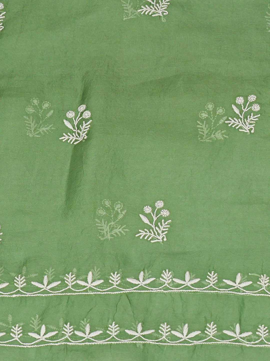 Ada Hand Embroidered Green Organza Lucknowi Chikankari Unstitched Kurta Dupatta Set 01A919842