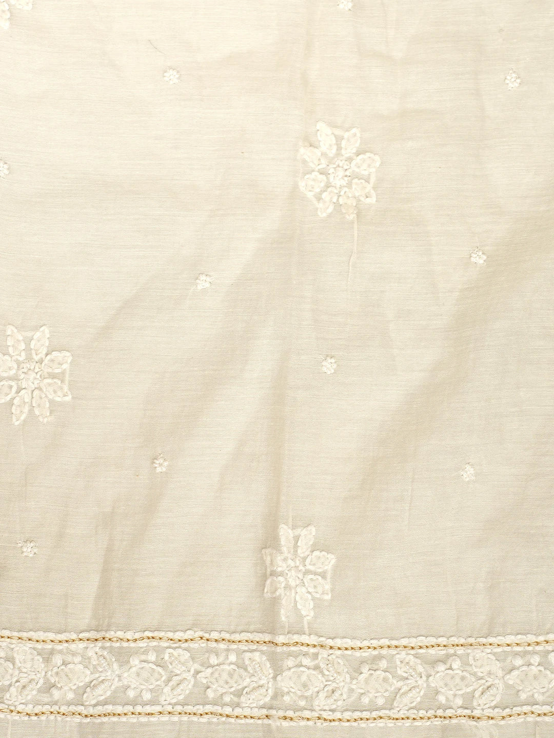 Ada Hand Embroidered White Chanderi Lucknowi Chikankari Semi-Stitched Anarkali Kurta Dupatta Set With Pearl Work 01A890295
