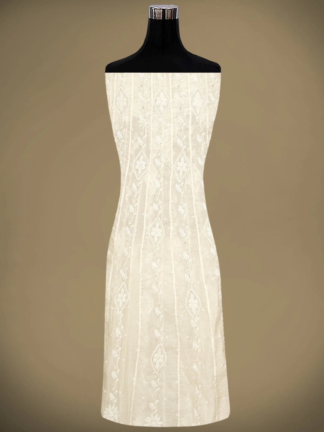Ada Hand Embroidered White Chanderi Lucknowi Chikankari Semi-Stitched Anarkali Kurta Dupatta Set With Pearl Work 01A890295