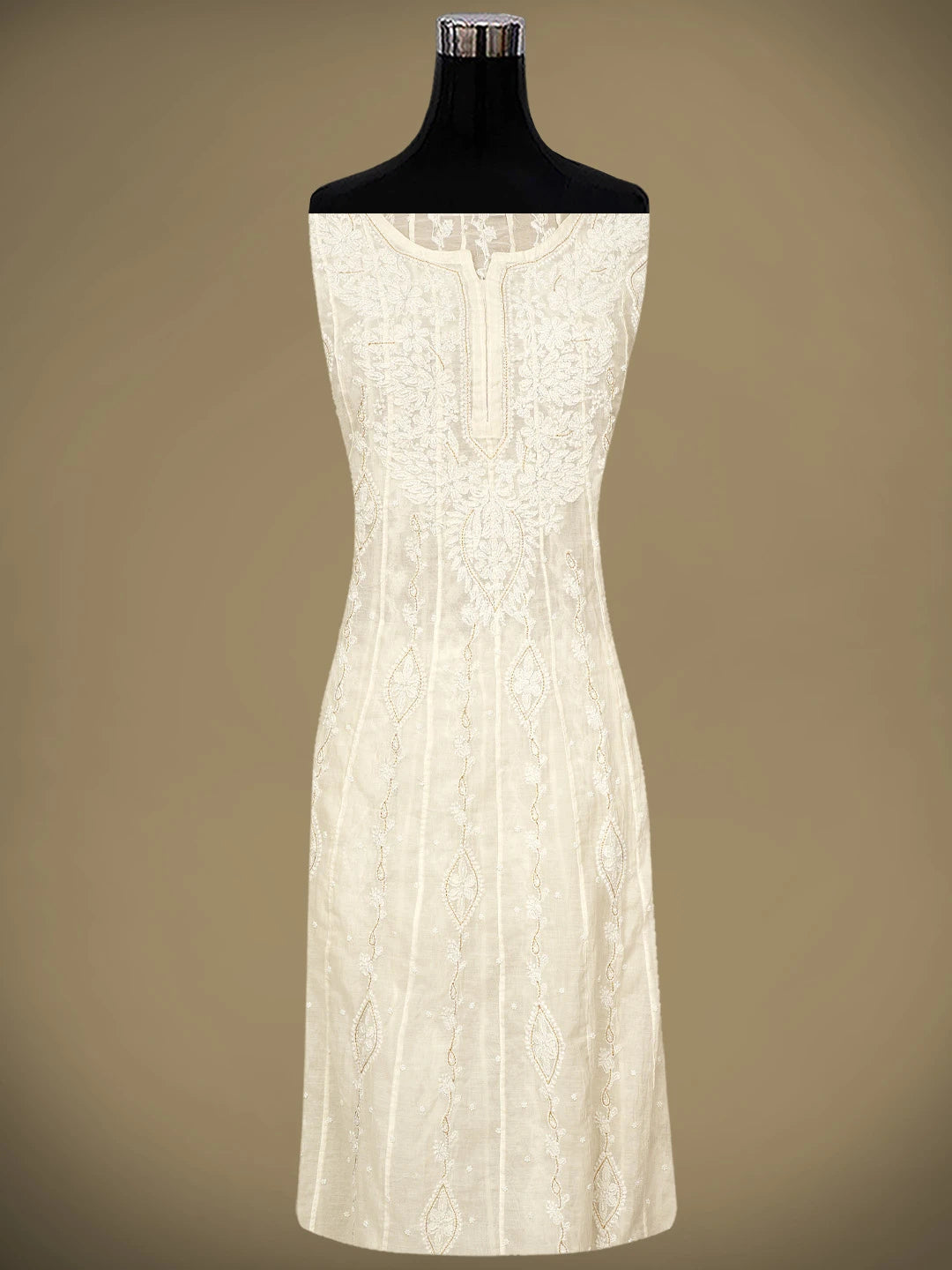 Ada Hand Embroidered White Chanderi Lucknowi Chikankari Semi-Stitched Anarkali Kurta Dupatta Set With Pearl Work 01A890295