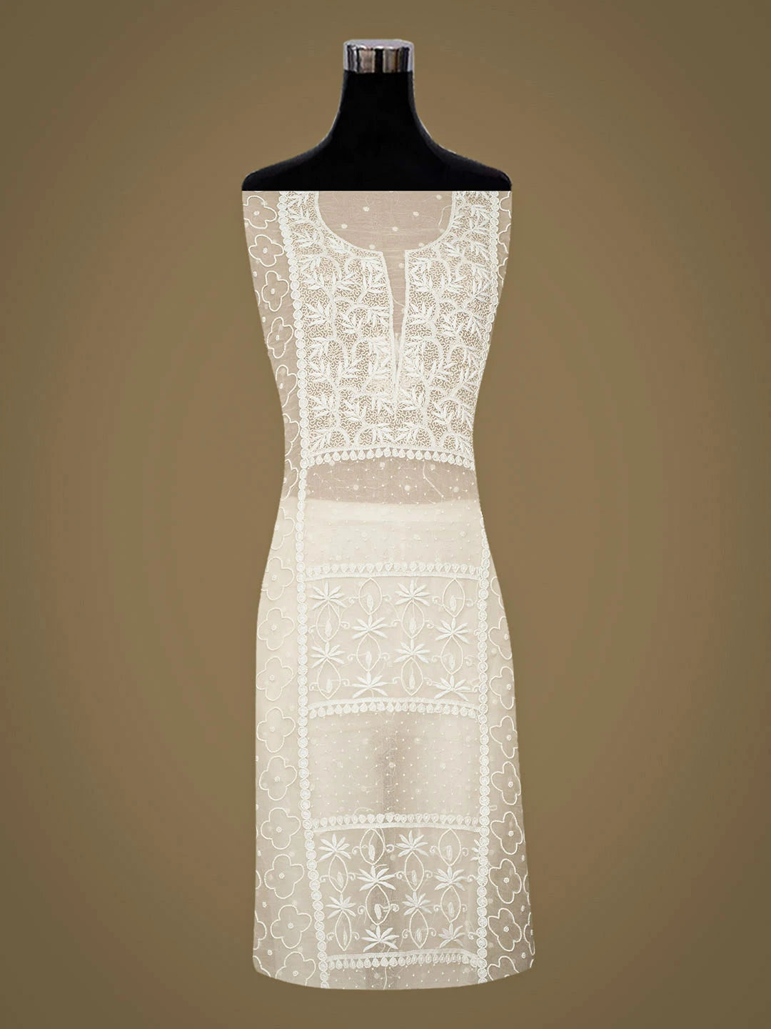 Ada Hand Embroidered White Organza Lucknowi Chikankari Unstitched Kurta Dupatta Set With Pearl Work 01A758071