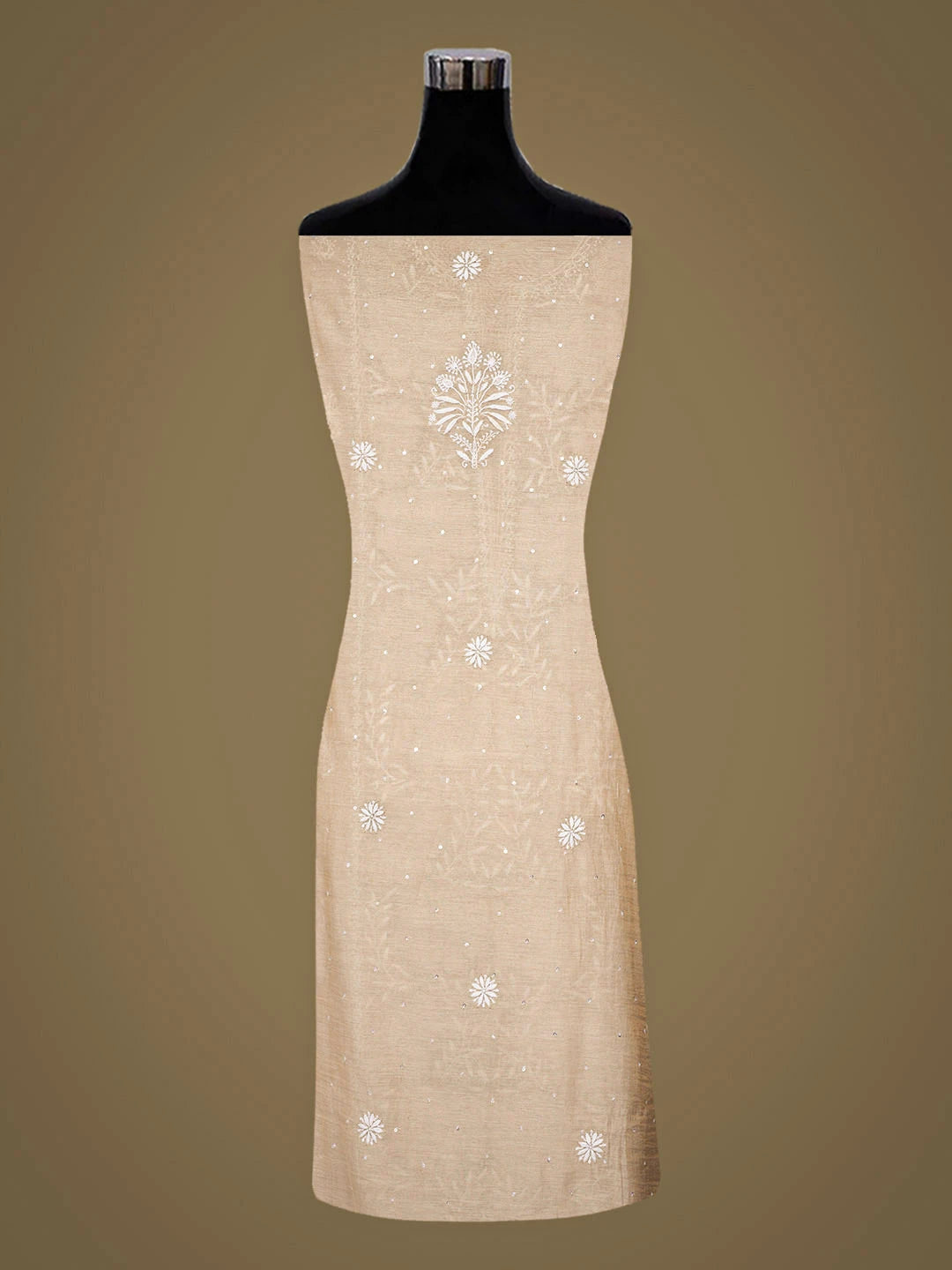 Ada Hand Embroidered Fawn Tissue Lucknowi Chikankari Unstitched Kurta Dupatta Set With Cutdana Work 01A957303