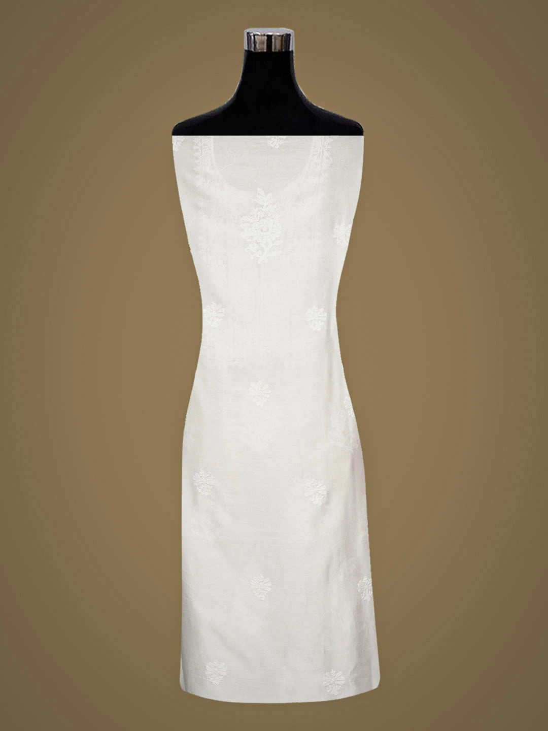Ada Hand Embroidered White Chanderi Lucknowi Chikankari Unstitched Kurta Dupatta Set 01A962385