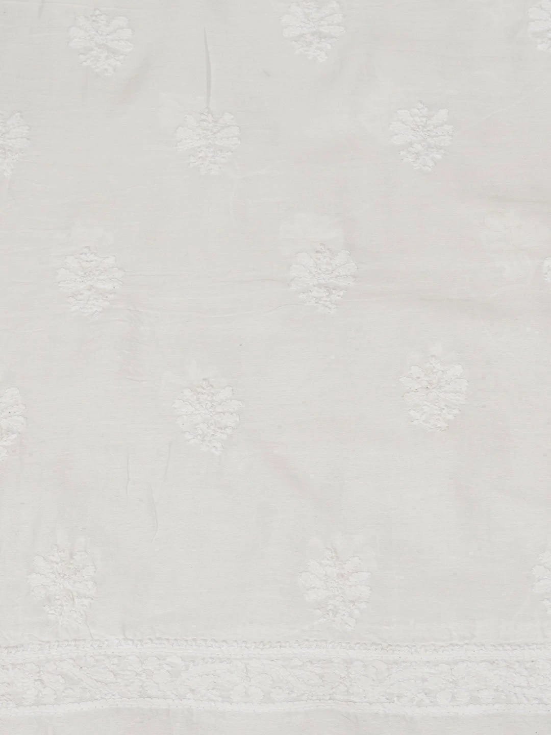 Ada Hand Embroidered White Chanderi Lucknowi Chikankari Unstitched Kurta Dupatta Set 01A962385