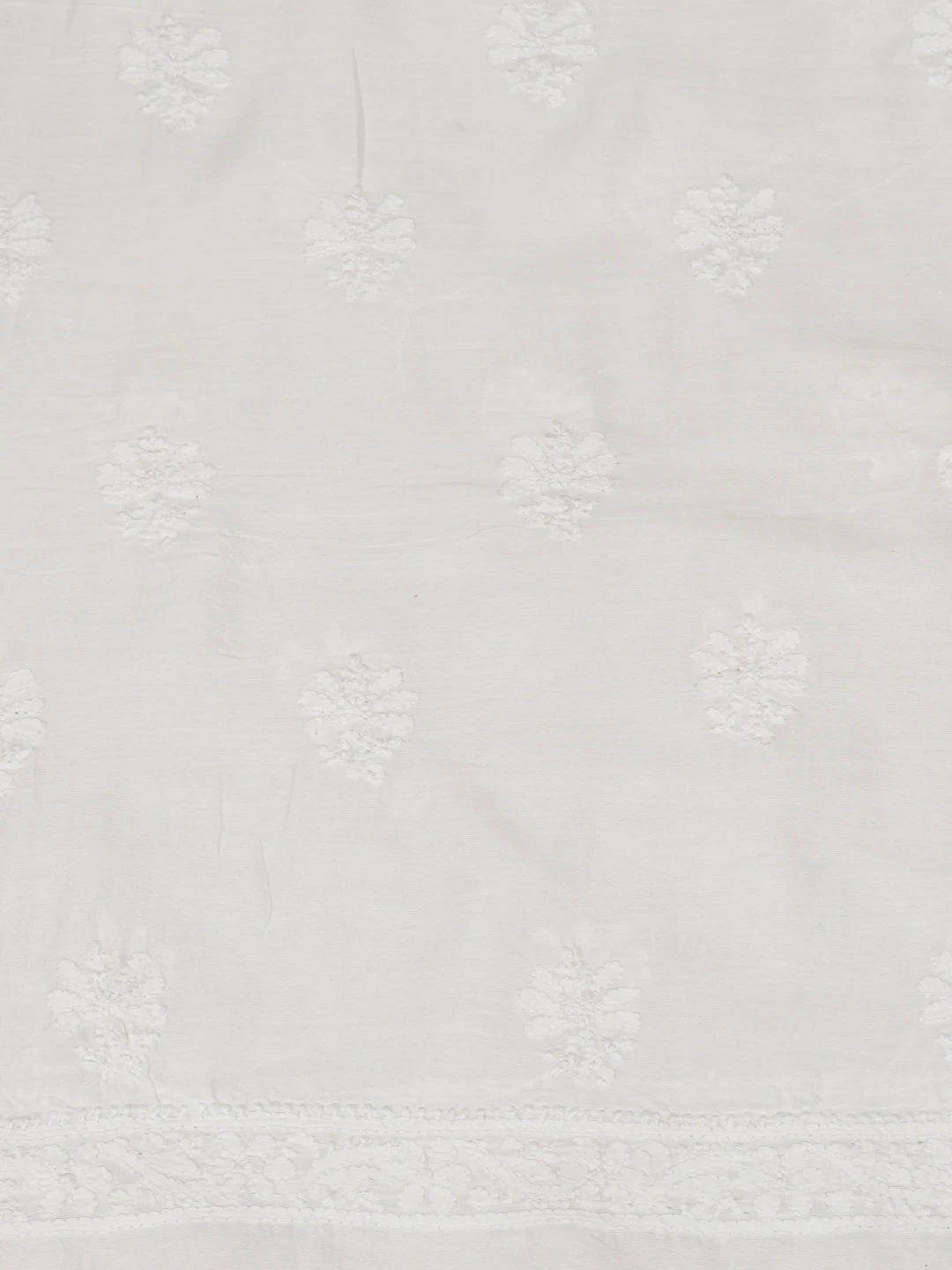 Ada Hand Embroidered White Chanderi Lucknowi Chikankari Unstitched Kurta Dupatta Set 01A962385