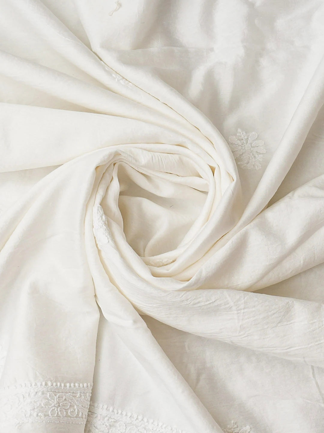 Ada Hand Embroidered White Chanderi Lucknowi Chikankari Unstitched Kurta Dupatta Set 01A962385