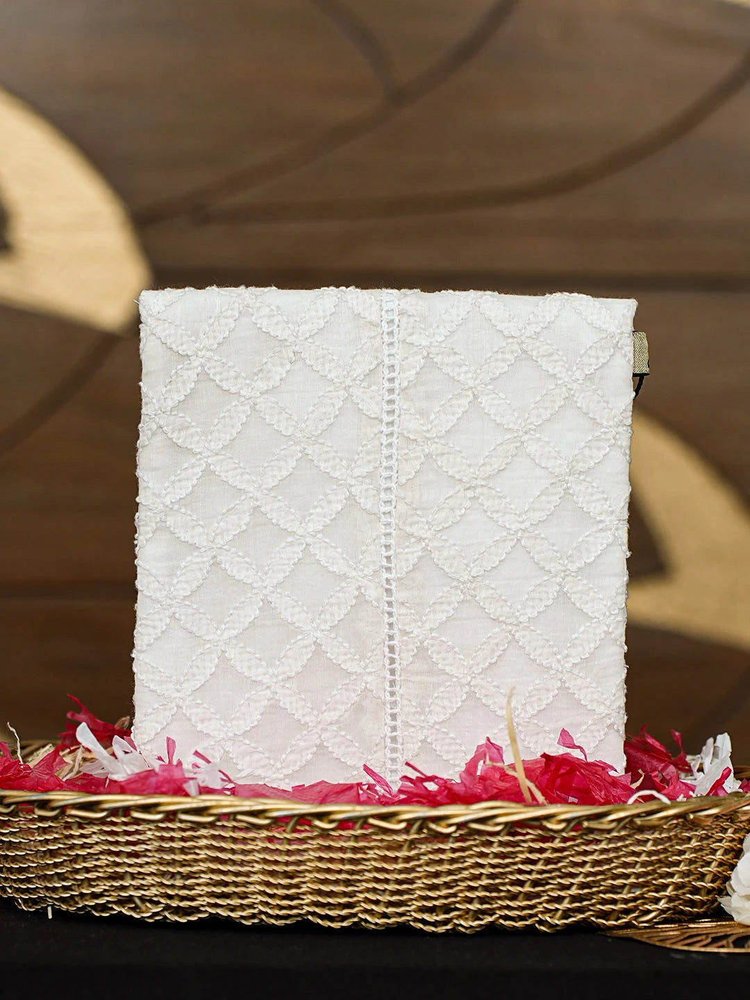 Ada Hand Embroidered White Cotton Lucknowi Chikankari Pouch 01A938467