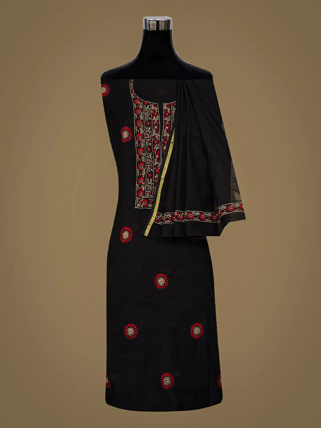 Ada Hand Embroidered Black Chanderi Lucknowi Chikankari Unstitched Kurta Dupatta Set 01A948898