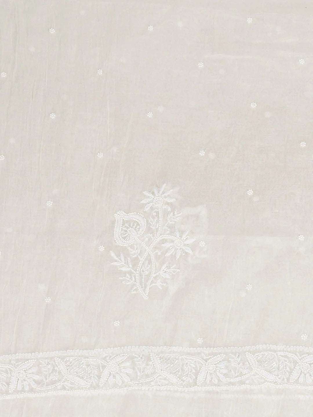 Ada Hand Embroidered White Chanderi Lucknowi Chikankari Unstitched Kurta Dupatta Set With Pearl Work 01A972772