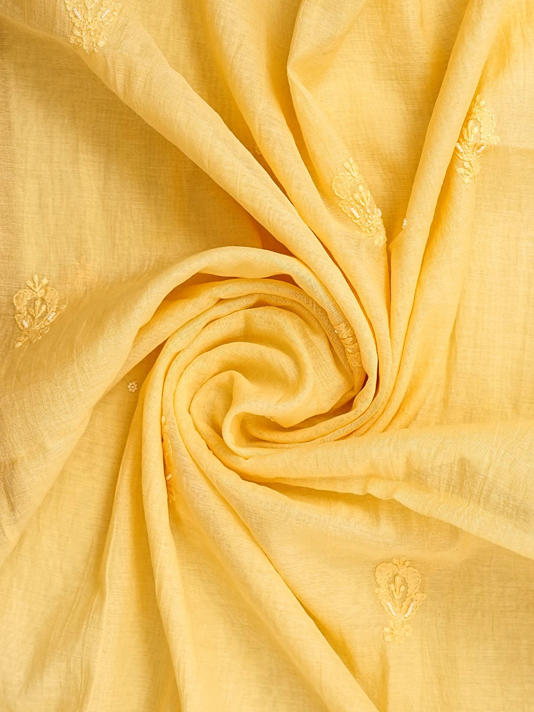 Ada Hand Embroidered Biscotti Yellow Chanderi Lucknowi Chikankari Semi Stitched Anarkali Kurta Dupatta Set with Pearl Work 01A890297