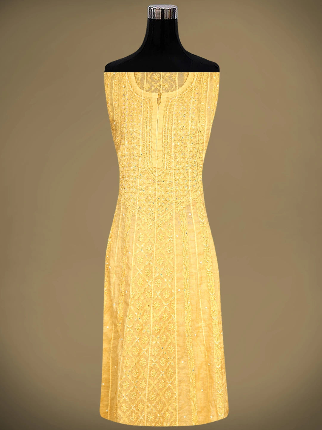 Ada Hand Embroidered Biscotti Yellow Chanderi Lucknowi Chikankari Semi Stitched Anarkali Kurta Dupatta Set with Pearl Work 01A890297