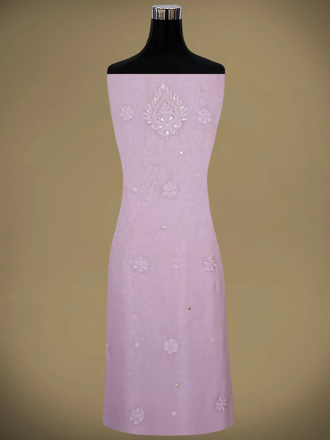 Ada Hand Embroidered Lavender Viscose Georgette Lucknowi Chikankari Unstitched Kurta Dupatta Set With Gota Patti Work 01A962473