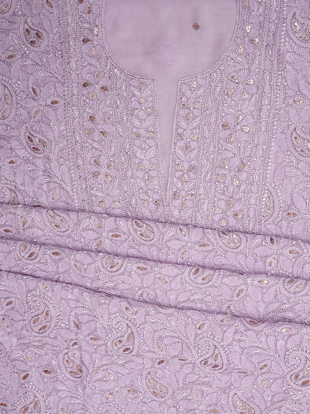 Ada Hand Embroidered Lavender Viscose Georgette Lucknowi Chikankari Unstitched Kurta Dupatta Set With Gota Patti Work 01A962473