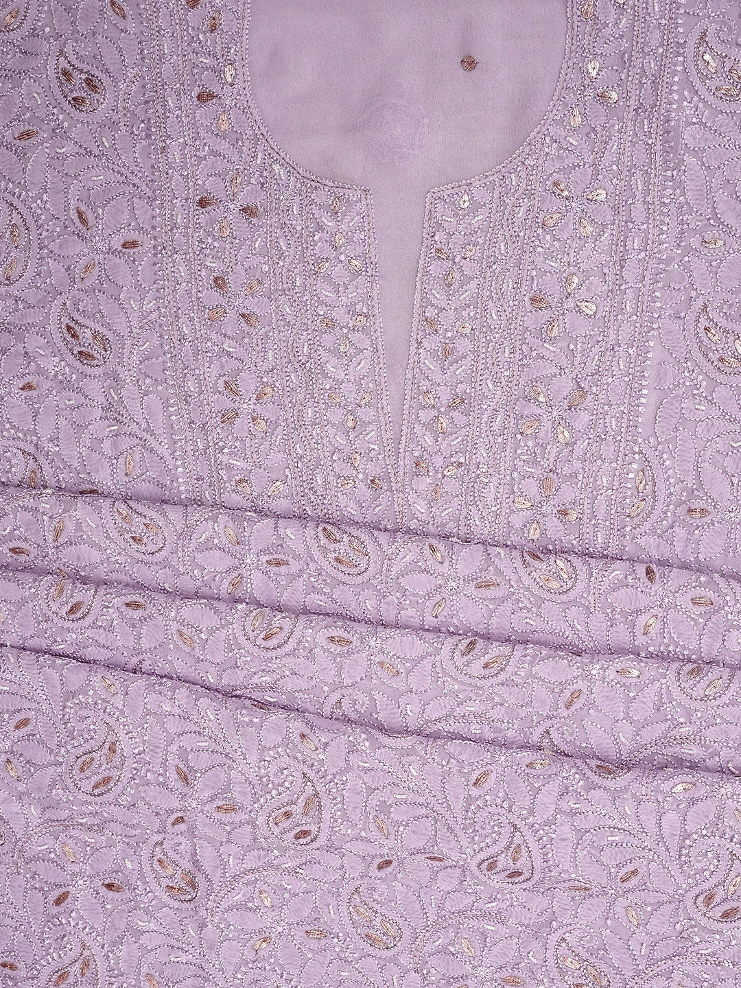 Ada Hand Embroidered Lavender Viscose Georgette Lucknowi Chikankari Unstitched Kurta Dupatta Set With Gota Patti Work 01A962473