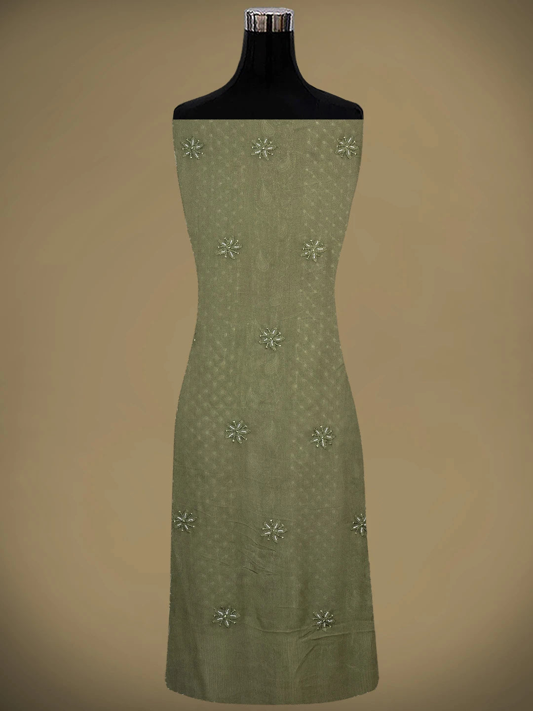 Ada Hand Embroidered Olive Green Viscose Georgette Lucknowi Chikankari Unstitched Kurta Dupatta Set With Cutdana Work 01A957838