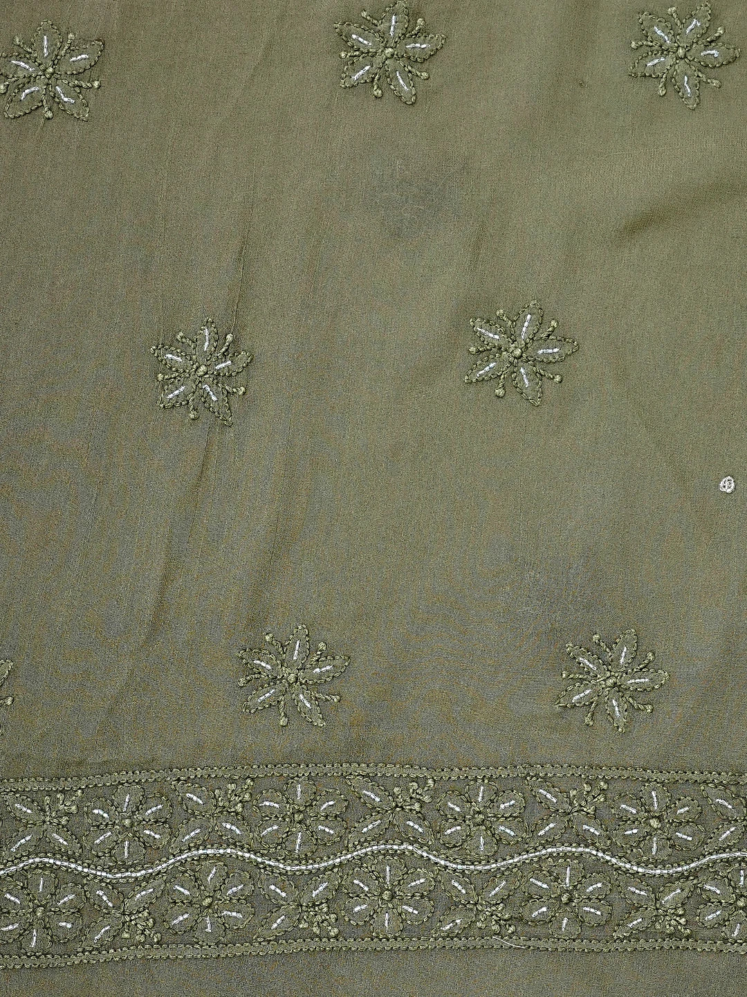 Ada Hand Embroidered Olive Green Viscose Georgette Lucknowi Chikankari Unstitched Kurta Dupatta Set With Cutdana Work 01A957838