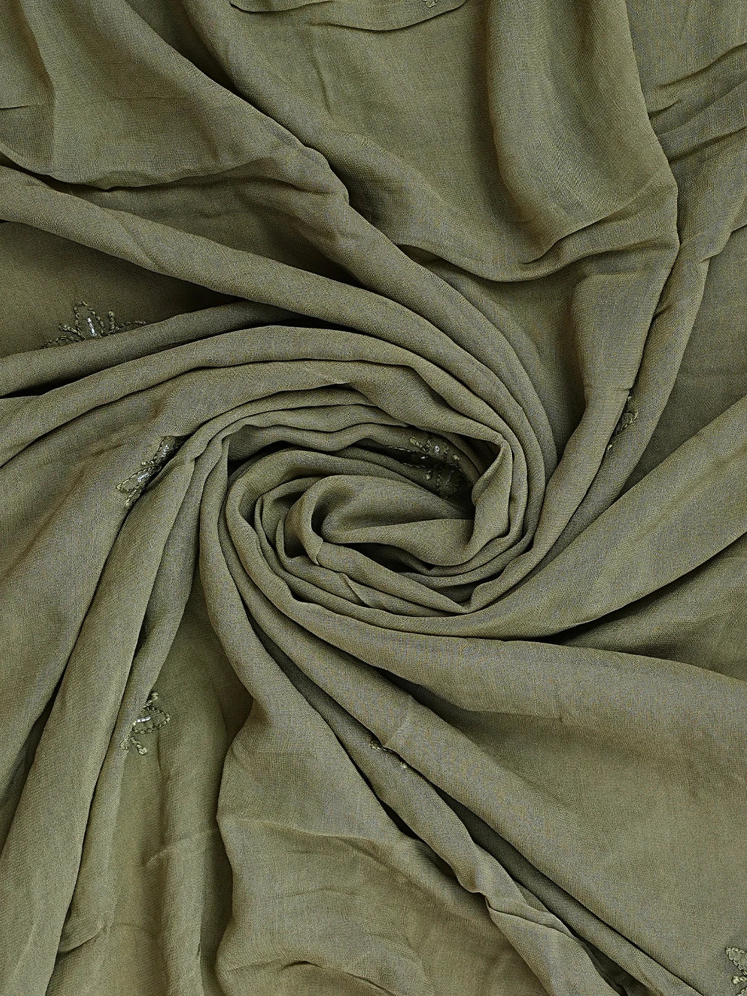 Ada Hand Embroidered Olive Green Viscose Georgette Lucknowi Chikankari Unstitched Kurta Dupatta Set With Cutdana Work 01A957838