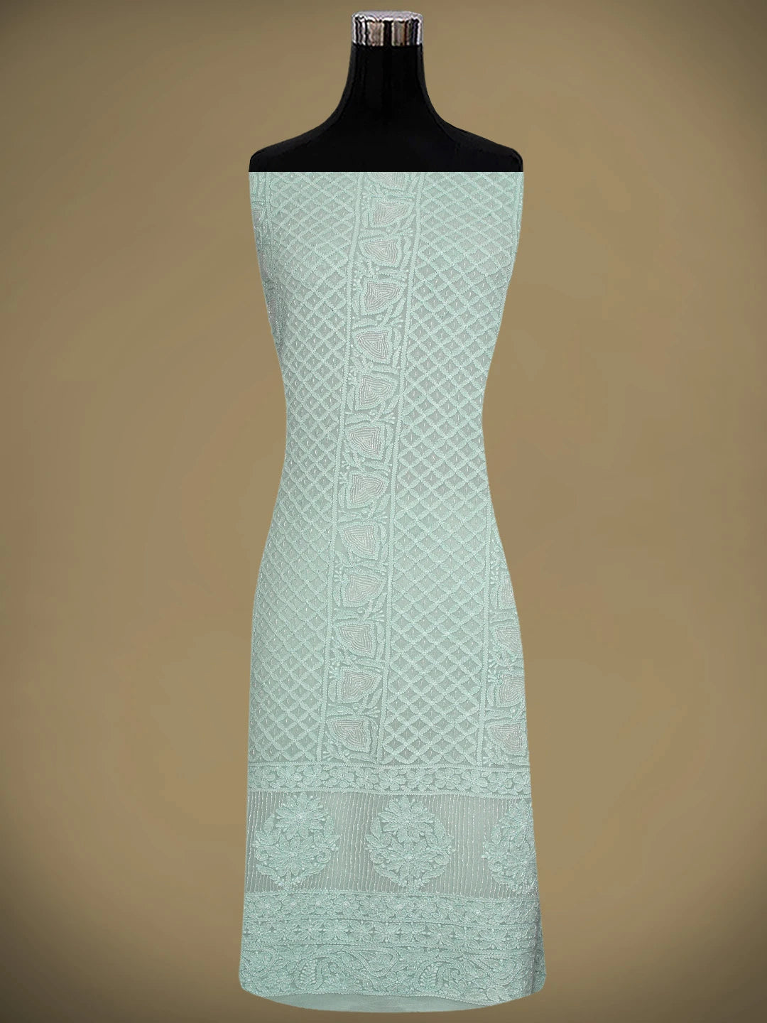 Ada Hand Embroidered Icy Blue Viscose Georgette Lucknowi Chikankari Unstitched Kurta Dupatta Set With Cutdana Work 01A957791