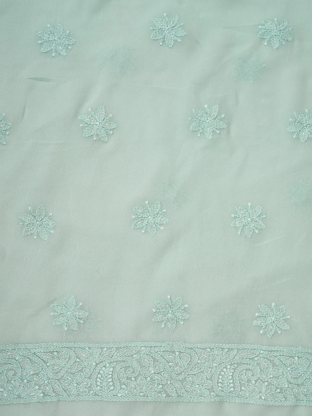 Ada Hand Embroidered Icy Blue Viscose Georgette Lucknowi Chikankari Unstitched Kurta Dupatta Set With Cutdana Work 01A957791
