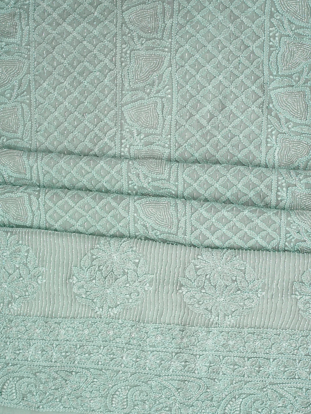 Ada Hand Embroidered Icy Blue Viscose Georgette Lucknowi Chikankari Unstitched Kurta Dupatta Set With Cutdana Work 01A957791