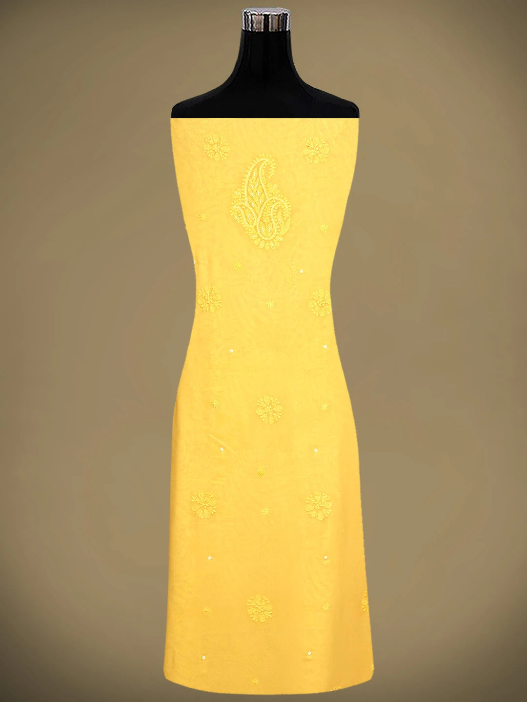 Ada Hand Embroidered Light Gold Viscose Georgette Lucknowi Chikankari Unstitched Kurta Dupatta Set With Cutdana Work 01A962571