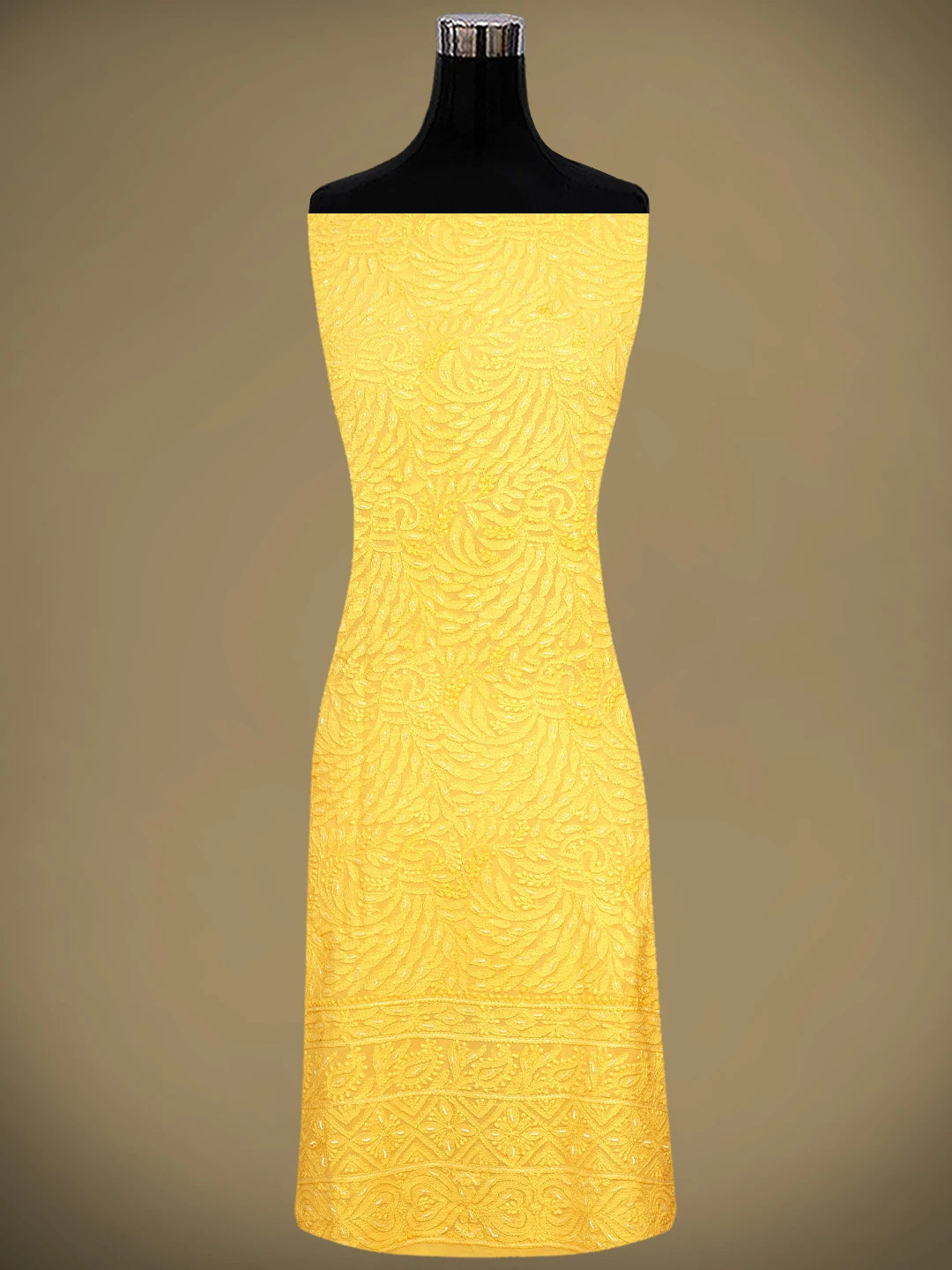 Ada Hand Embroidered Light Gold Viscose Georgette Lucknowi Chikankari Unstitched Kurta Dupatta Set With Cutdana Work 01A962571