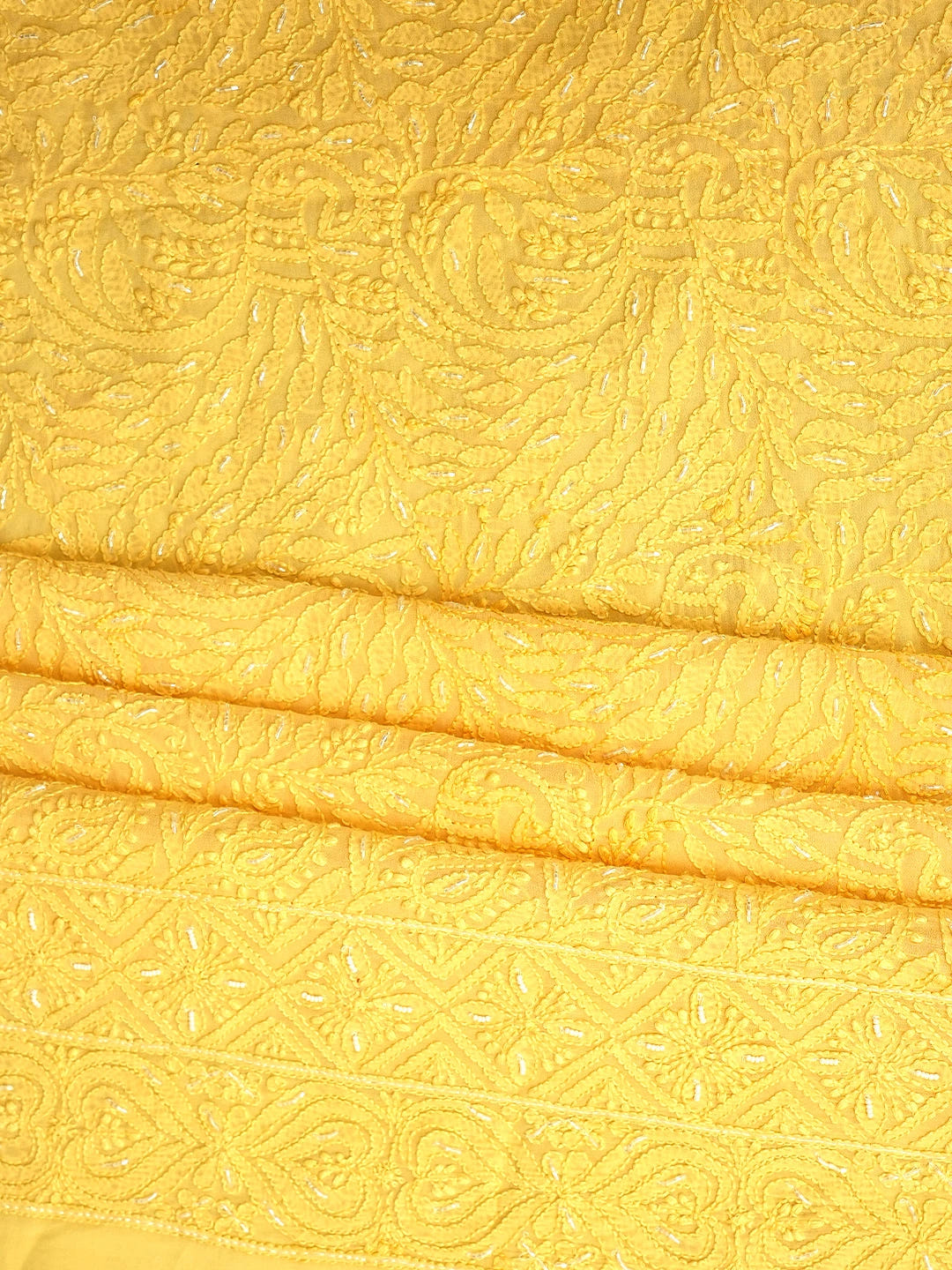 Ada Hand Embroidered Light Gold Viscose Georgette Lucknowi Chikankari Unstitched Kurta Dupatta Set With Cutdana Work 01A962571