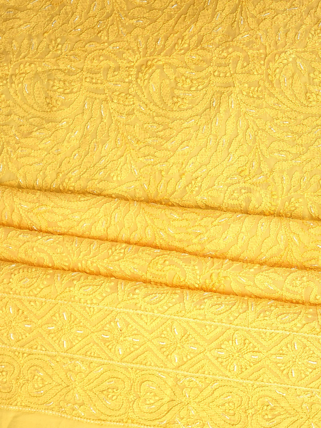 Ada Hand Embroidered Light Gold Viscose Georgette Lucknowi Chikankari Unstitched Kurta Dupatta Set With Cutdana Work 01A962571