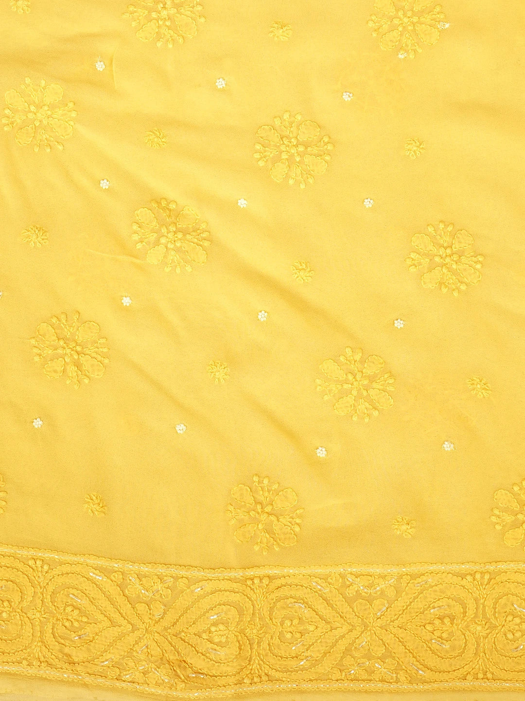 Ada Hand Embroidered Light Gold Viscose Georgette Lucknowi Chikankari Unstitched Kurta Dupatta Set With Cutdana Work 01A962571