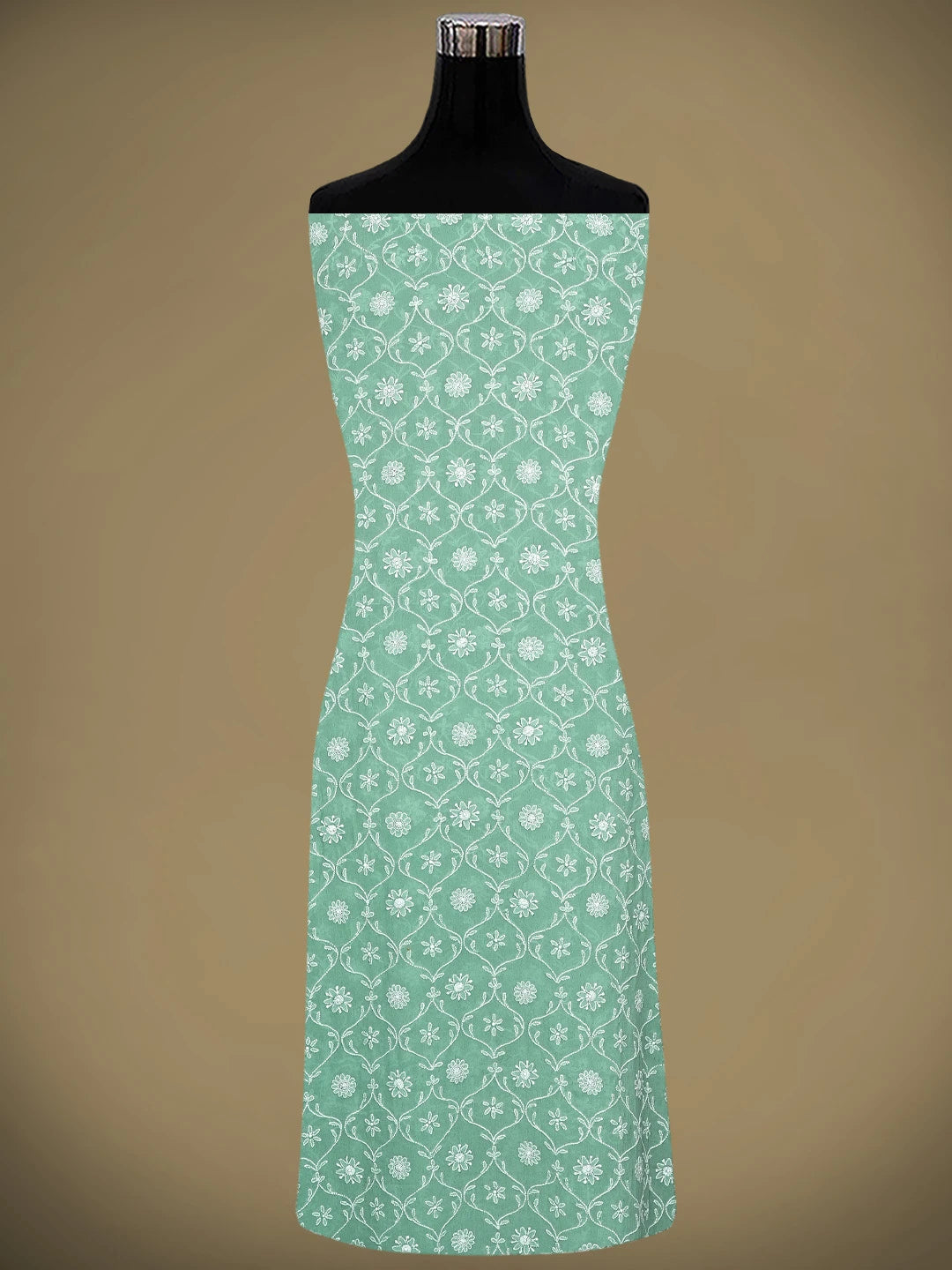 Ada Hand Embroidered Sea Green Pure Georgette Lucknowi Chikankari Unstitched Kurta Dupatta Set 01A954964