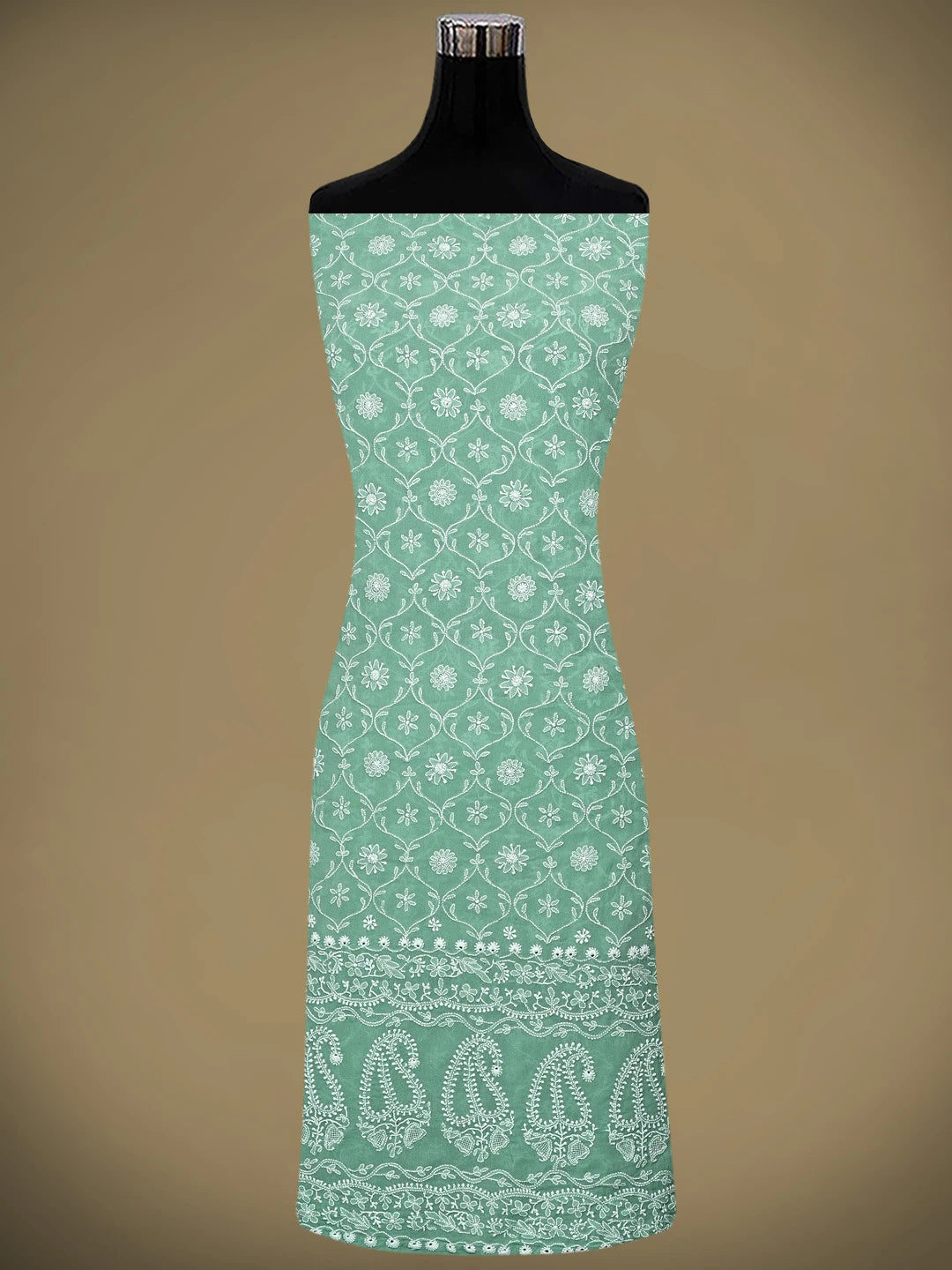 Ada Hand Embroidered Sea Green Pure Georgette Lucknowi Chikankari Unstitched Kurta Dupatta Set 01A954964