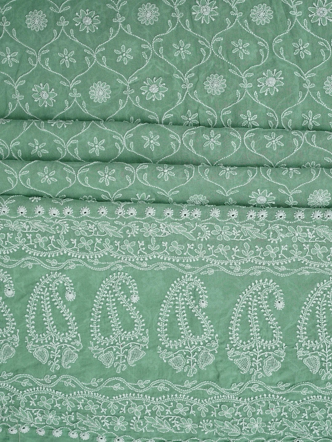 Ada Hand Embroidered Sea Green Pure Georgette Lucknowi Chikankari Unstitched Kurta Dupatta Set 01A954964