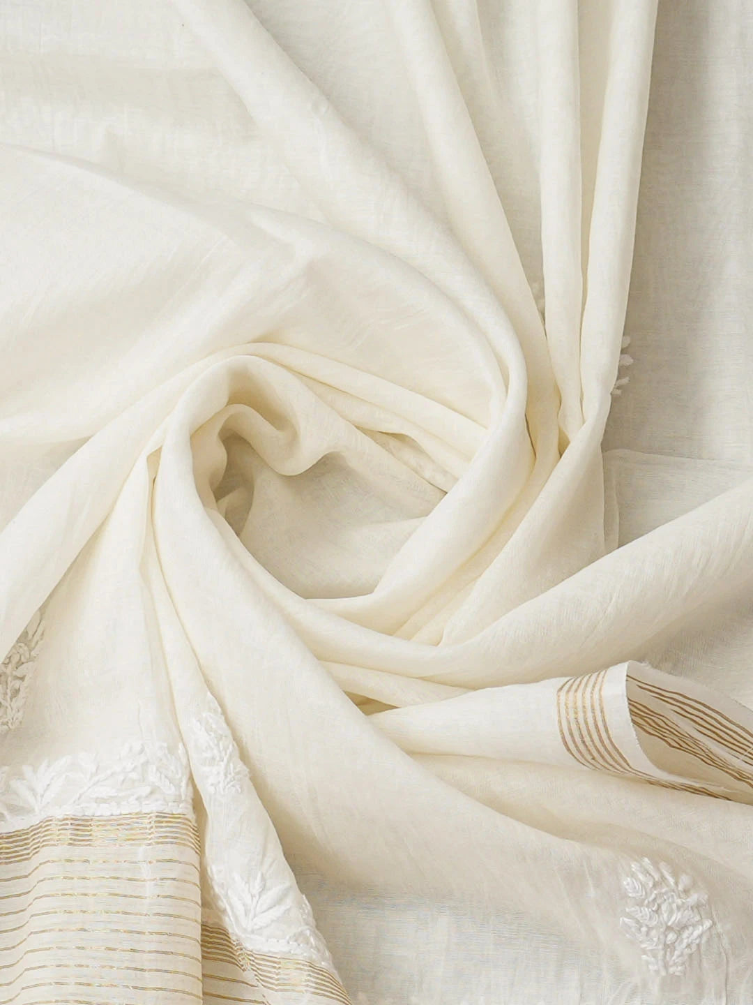 Ada Hand Embroidered White Chanderi Lucknowi Chikankari Unstitched Kurta Dupatta Set 01A639191