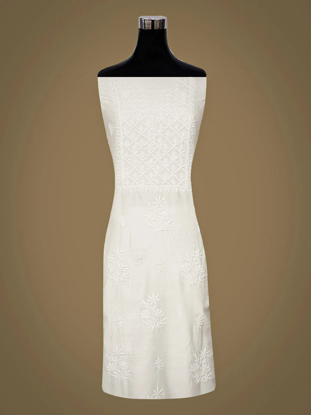 Ada Hand Embroidered White Chanderi Lucknowi Chikankari Unstitched Kurta Dupatta Set 01A639191