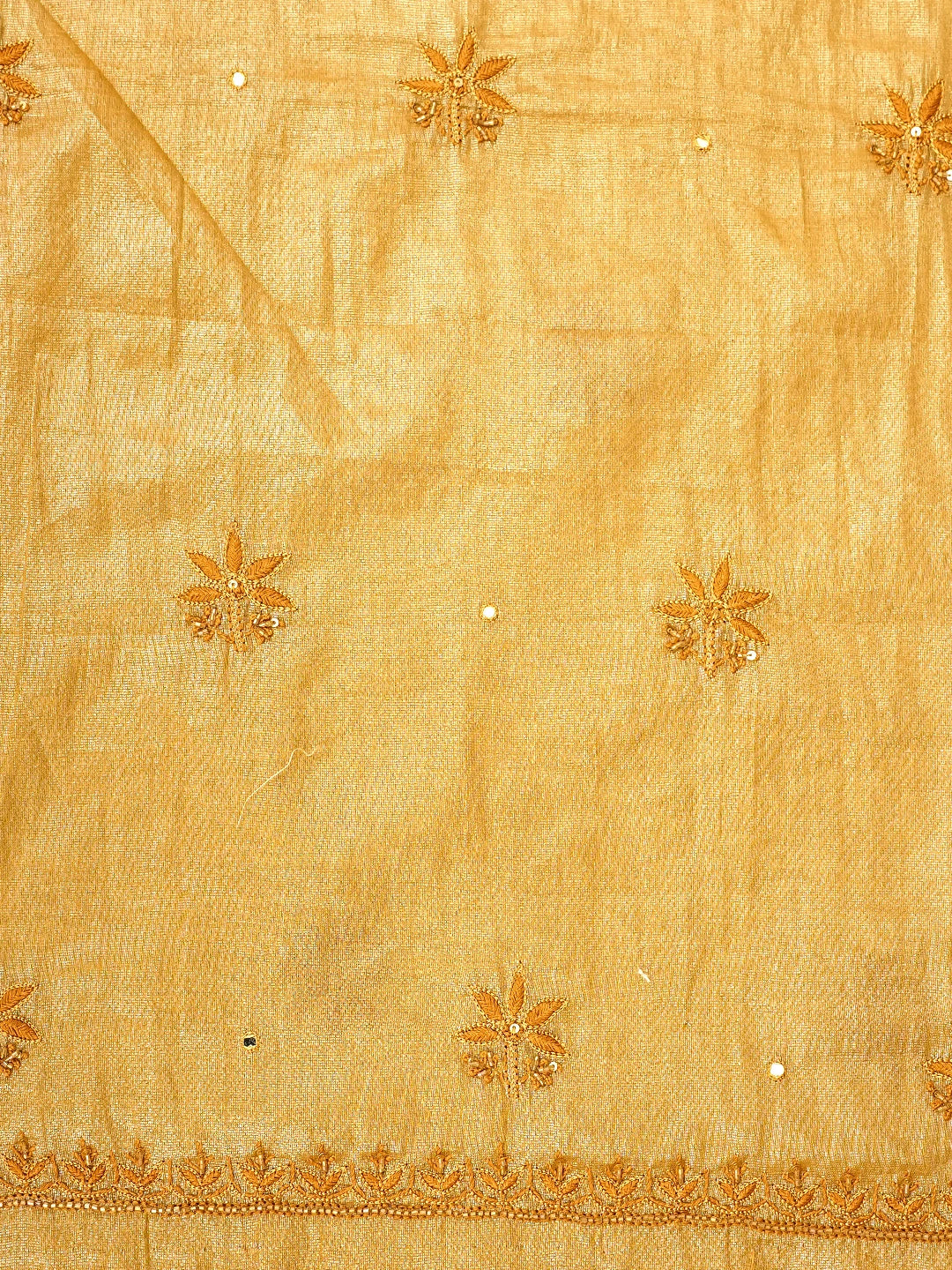 Ada Hand Embroidered Fawn Tissue Lucknowi Chikankari Unstitched Kurta Dupatta Set With Cutdana Work 01A788968