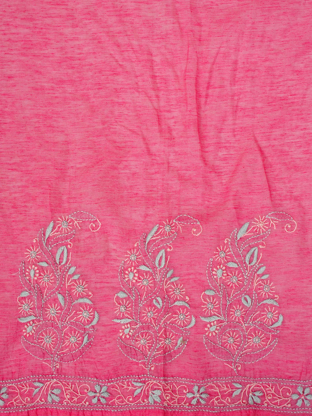 Ada Hand Embroidered Punch Pink Chanderi Lucknowi Chikankari Semi Stitched Kurta Dupatta Set 01A932559