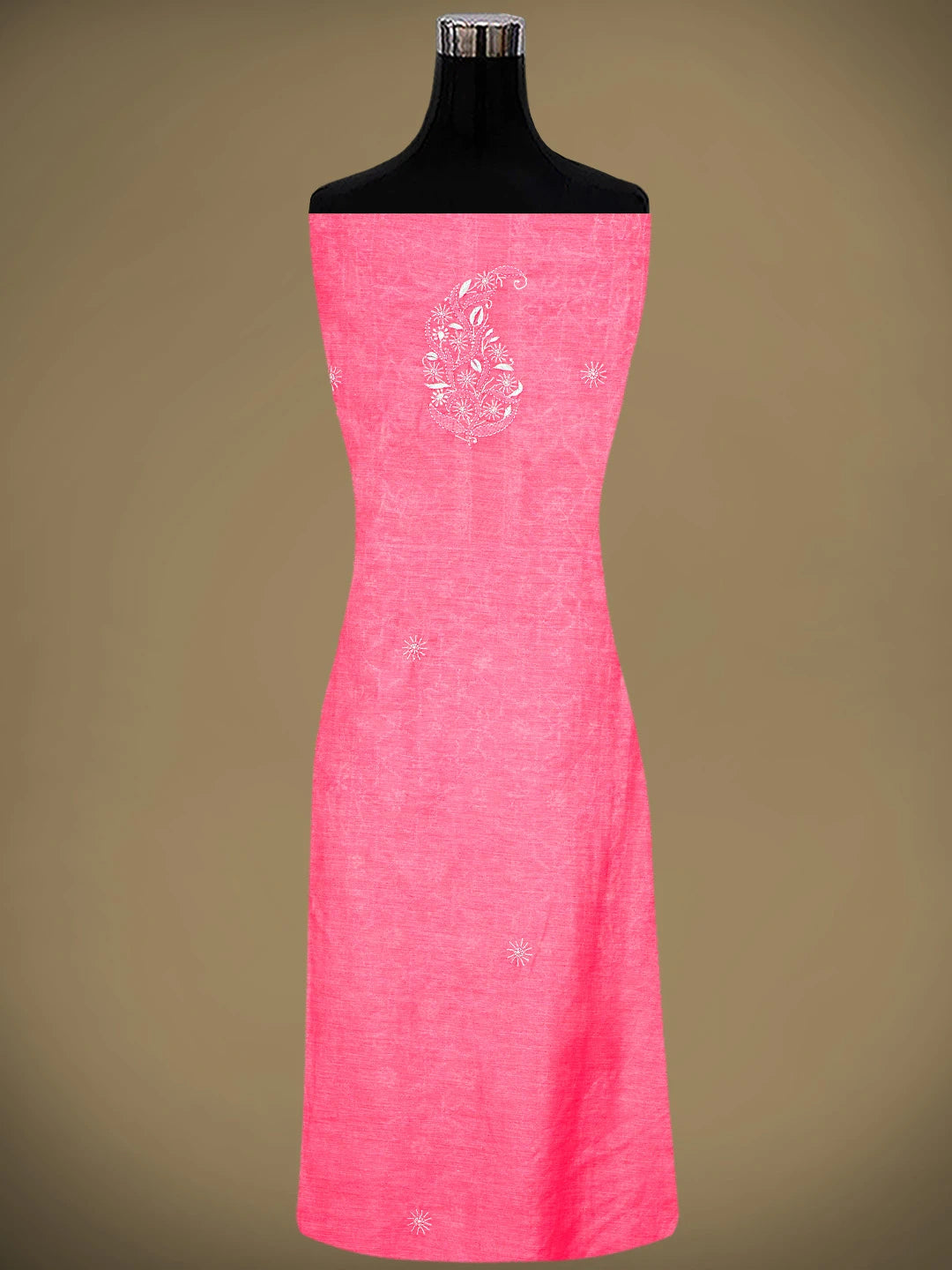 Ada Hand Embroidered Punch Pink Chanderi Lucknowi Chikankari Semi Stitched Kurta Dupatta Set 01A932559