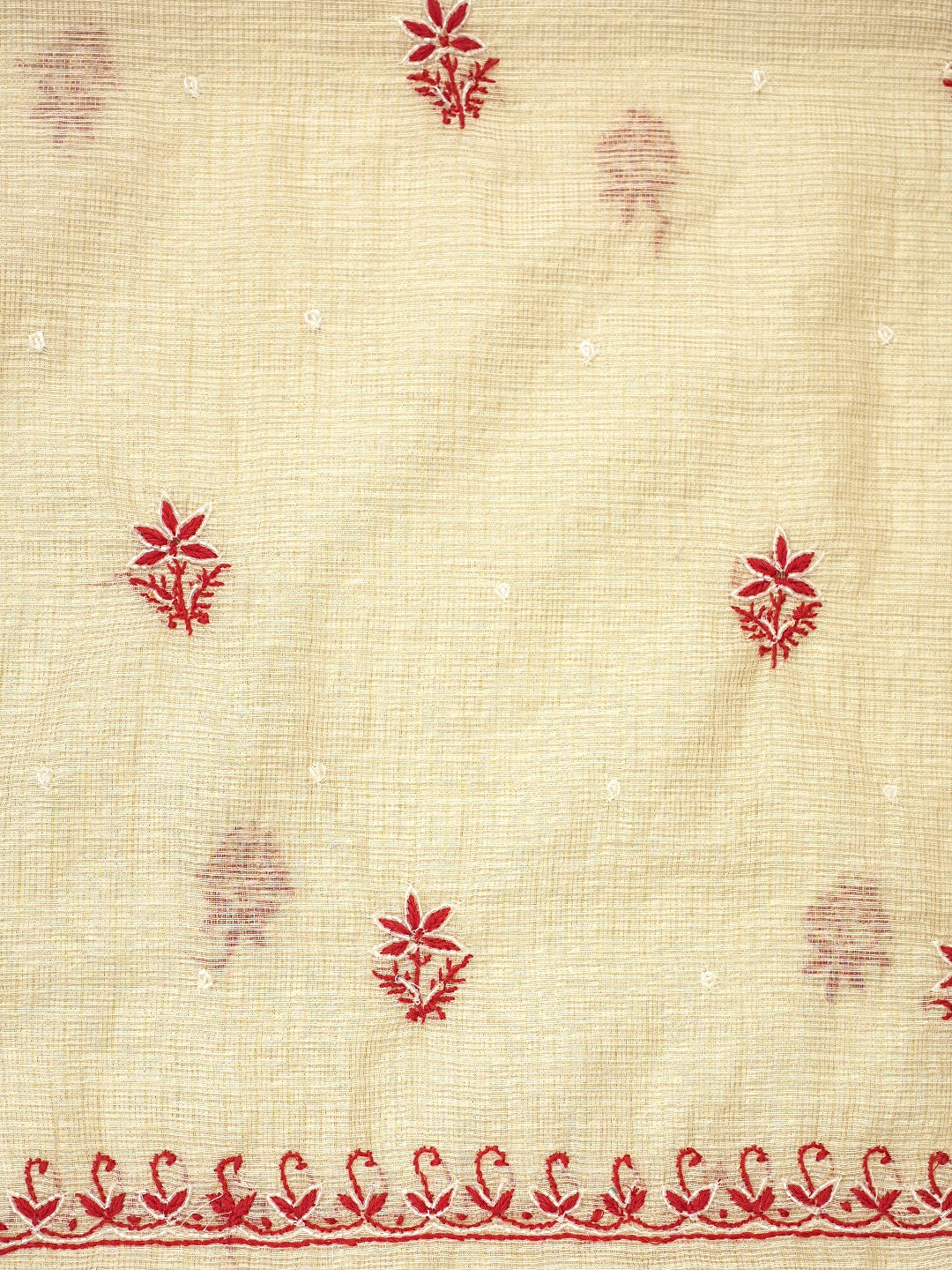 Ada Hand Embroidered Fawn Kota Tissue Lucknowi Chikankari Unstitched Kurta Dupatta Set With Cutdana Work 01A521721