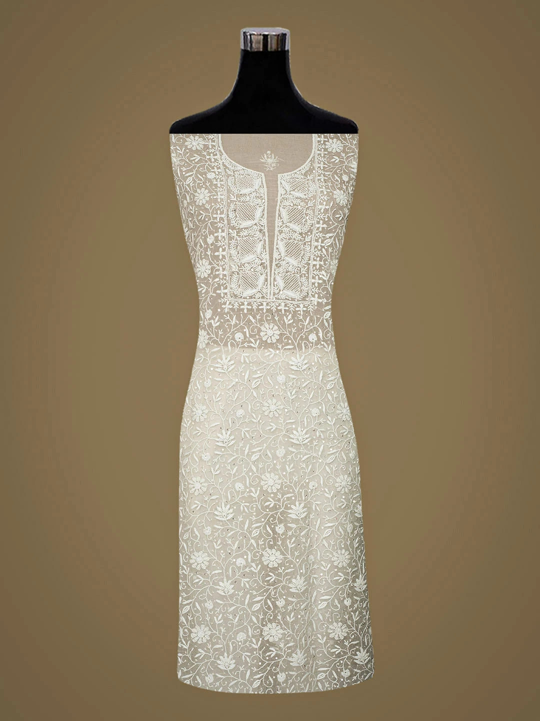 Ada Hand Embroidered Grey Organza Lucknowi Chikankari Unstitched Kurta Dupatta Set With Sequinned Work 01A936258