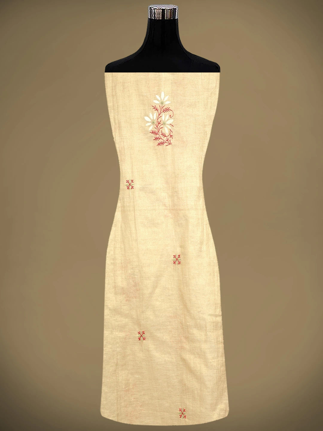 Ada Hand Embroidered Fawn Tissue Lucknowi Chikankari Semi Stitched Kurta Dupatta Set 01A901103