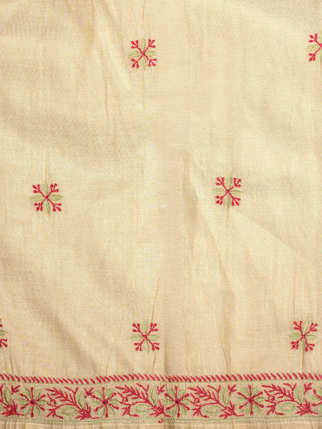 Ada Hand Embroidered Fawn Tissue Lucknowi Chikankari Semi Stitched Kurta Dupatta Set 01A901103