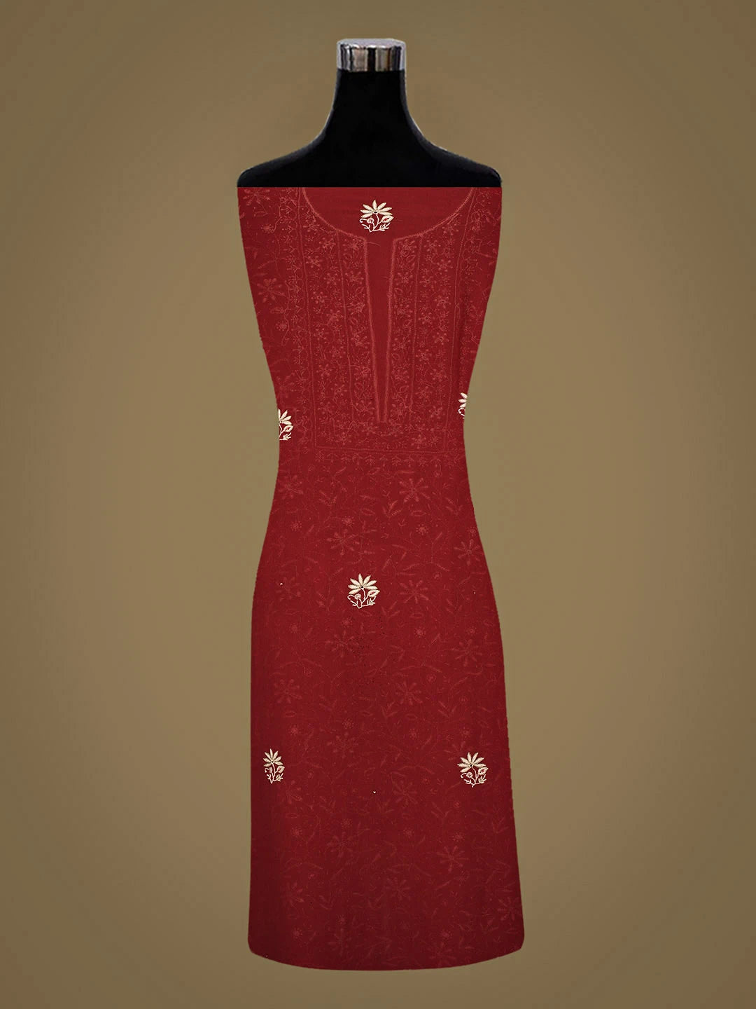 Ada Hand Embroidered Maroon Viscose Georgette Lucknowi Chikankari Unstitched Kurta Dupatta Set With Sequinned Work 01A887969