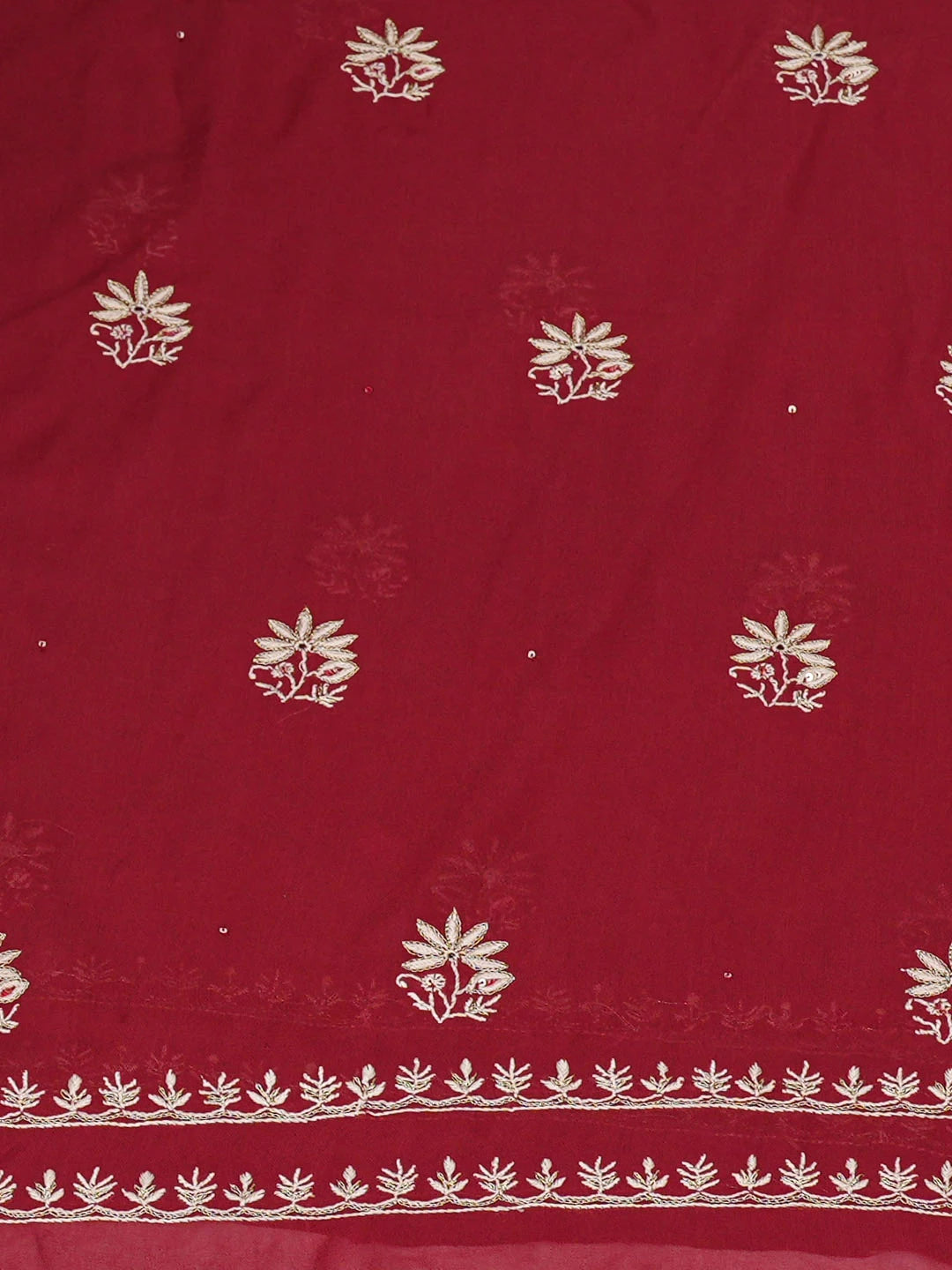 Ada Hand Embroidered Maroon Viscose Georgette Lucknowi Chikankari Unstitched Kurta Dupatta Set With Sequinned Work 01A887969