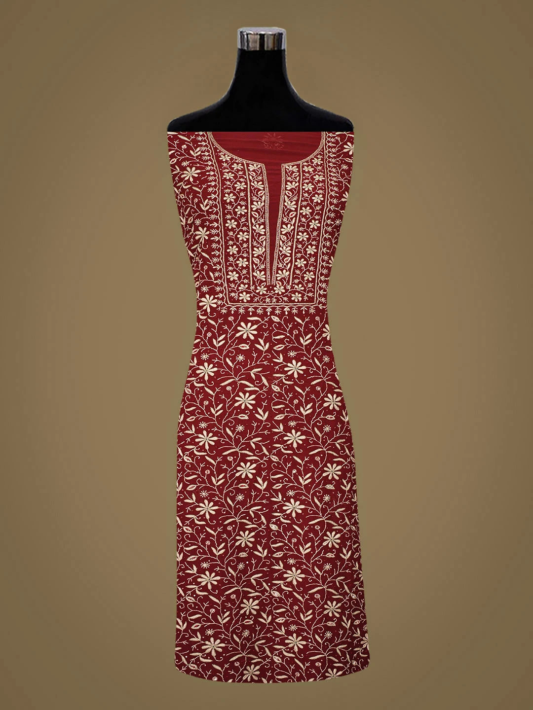 Ada Hand Embroidered Maroon Viscose Georgette Lucknowi Chikankari Unstitched Kurta Dupatta Set With Sequinned Work 01A887969