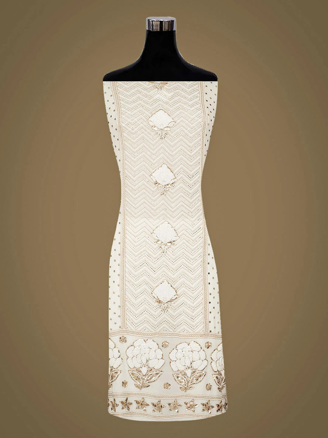 Ada Hand Embroidered White Viscose Georgette Unstitched Kurta Dupatta Set With Muqaish/Mukaish Work 01A957861