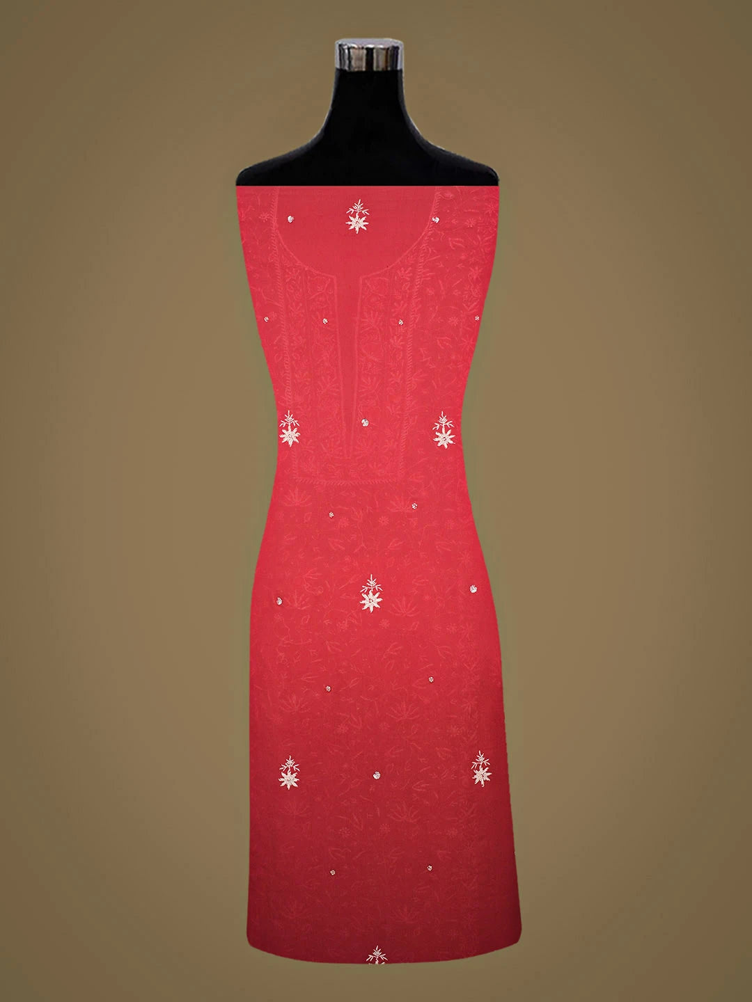 Ada Hand Embroidered Carrot Pink Viscose Georgette Lucknowi Chikankari Unstitched Kurta Dupatta Set With Cutdana Work 01A865520