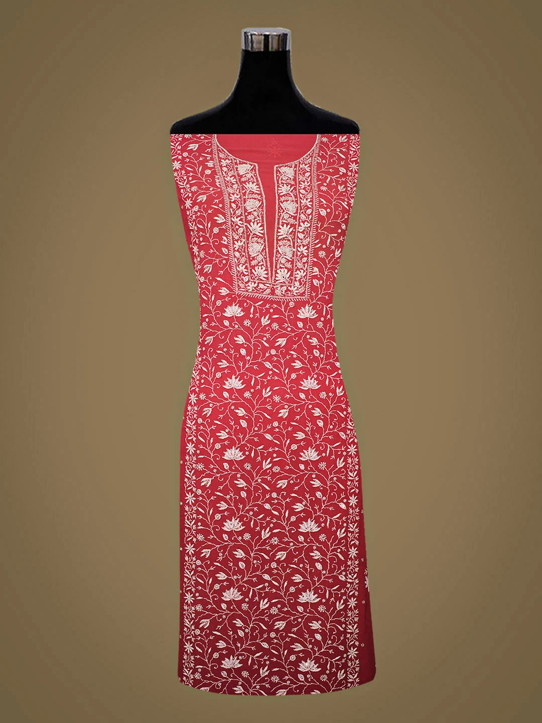 Ada Hand Embroidered Carrot Pink Viscose Georgette Lucknowi Chikankari Unstitched Kurta Dupatta Set With Cutdana Work 01A865520