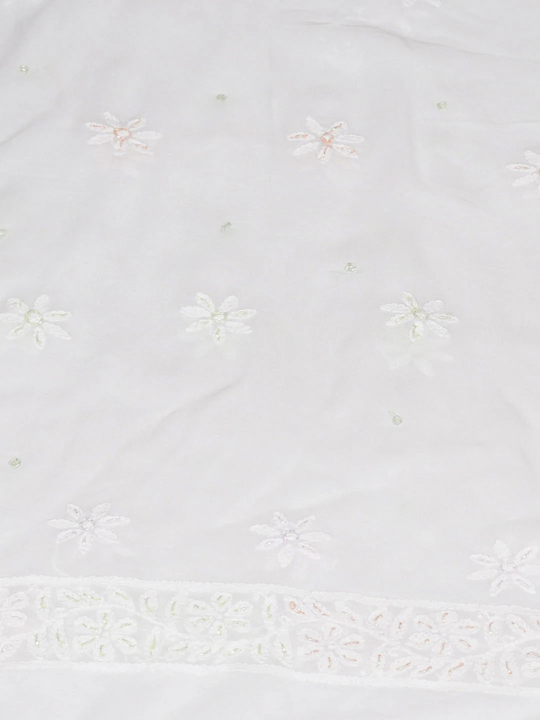 Ada Hand Embroidered White Viscose Georgette Lucknowi Chikankari Unstitched Kurta Dupatta Set With Cutdana Work 01A977811