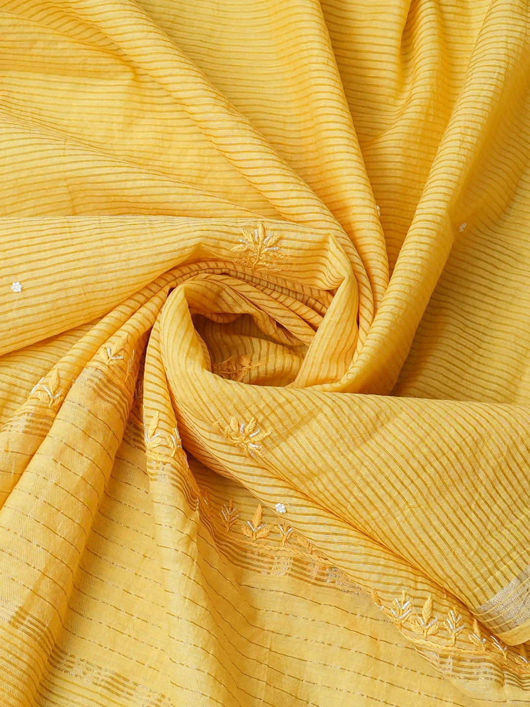 Ada Hand Embroidered Yellow Chanderi Lucknowi Chikankari Unstitched Kurta Dupatta Set With Cutdana Work 01A947885